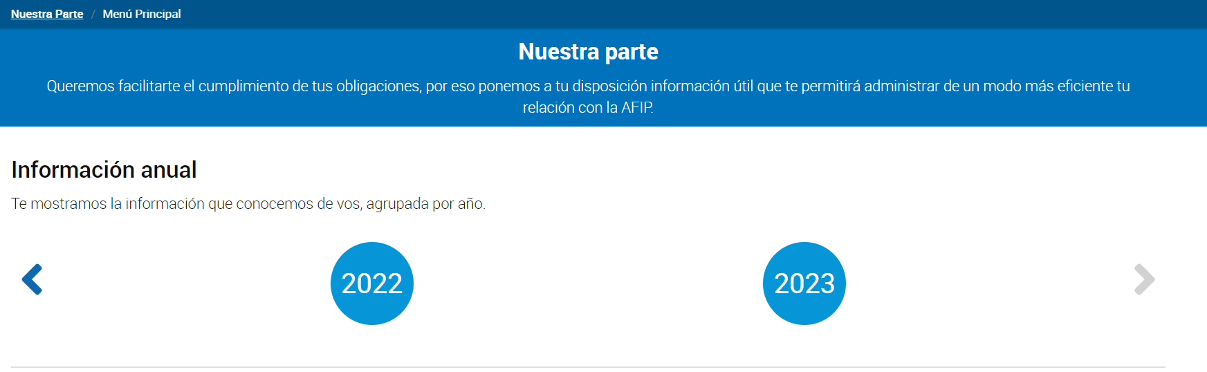 Selección año monotributista en la AFIP